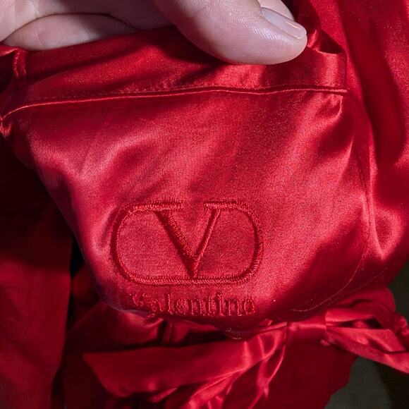 Vtg 1970s Valentino Intimo Red 100% Silk Short Dressing Gown Wrap Robe Sz M - Picture 4 of 5